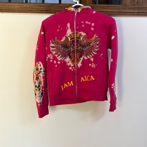 Cool pink hoodie with rhinestones, full face cover zipper, eyes cutouts, size L